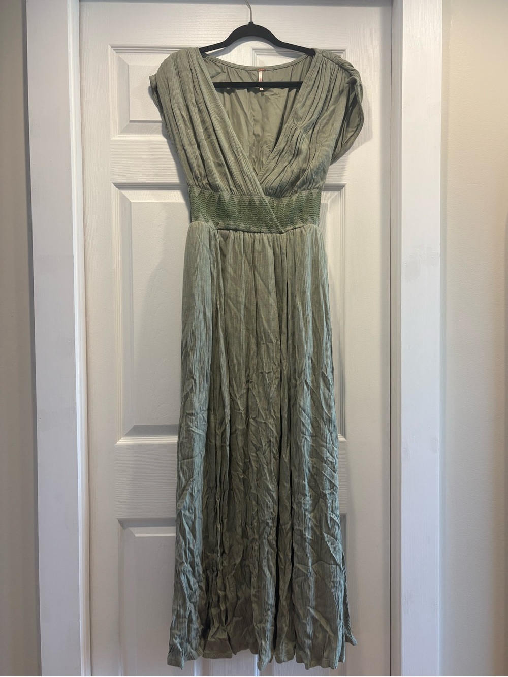 Free People Sage Green Maxi Dress with Smocked Waist